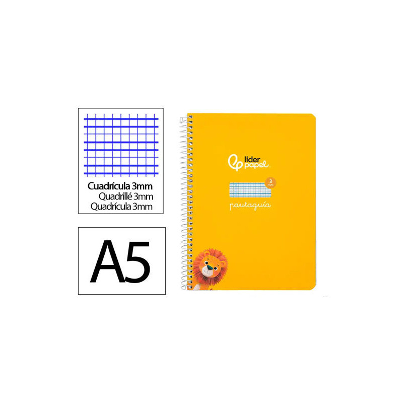 CUADERNO ESPIRAL LIDERPAPEL DI N A5 PAUTAGUIA TAPA DURA 80H 90 GR CUADRO PAUTADO 3MM COLOR AMARILLO
