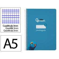 CUADERNO ESPIRAL LIDERPAPEL DI N A5 PAUTAGUIA TAPA DURA 80H 90 GR CUADRO PAUTADO 3MM COLOR AZUL