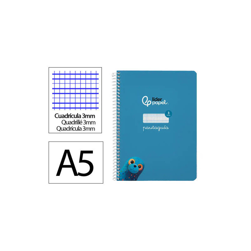CUADERNO ESPIRAL LIDERPAPEL DI N A5 PAUTAGUIA TAPA DURA 80H 90 GR CUADRO PAUTADO 3MM COLOR AZUL
