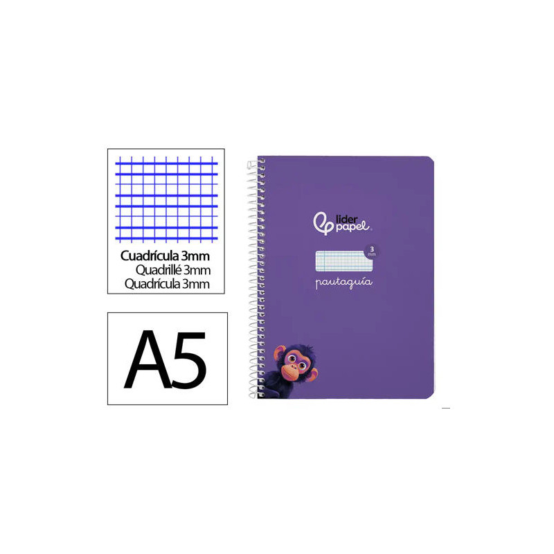 CUADERNO ESPIRAL LIDERPAPEL DI N A5 PAUTAGUIA TAPA DURA 80H 90 GR CUADRO PAUTADO 3MM COLOR LILA