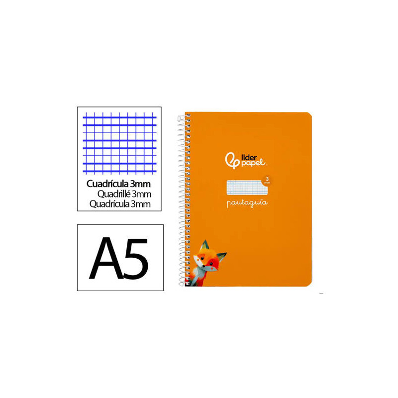 CUADERNO ESPIRAL LIDERPAPEL DI N A5 PAUTAGUIA TAPA DURA 80H 90 GR CUADRO PAUTADO 3MM COLOR NARANJA
