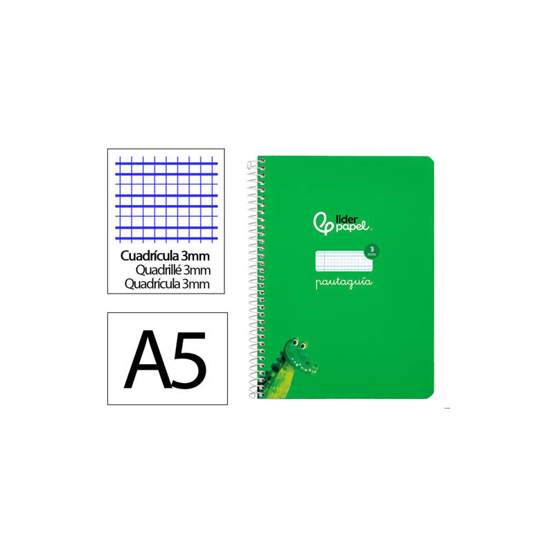 CUADERNO ESPIRAL LIDERPAPEL DI N A5 PAUTAGUIA TAPA DURA 80H 90 GR CUADRO PAUTADO 3MM COLOR VERDE