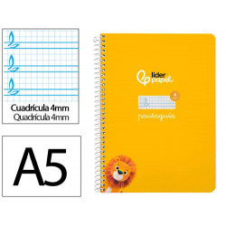 CUADERNO ESPIRAL LIDERPAPEL DI N A5 PAUTAGUIA TAPA DURA 80H 90 GR CUADRO PAUTADO 4MM COLOR AMARILLO