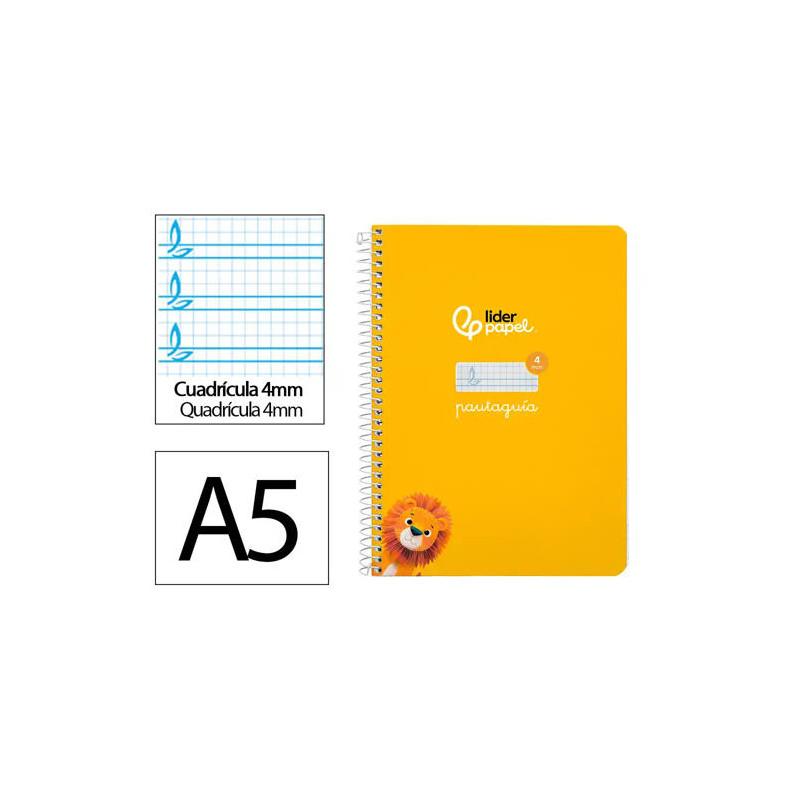CUADERNO ESPIRAL LIDERPAPEL DI N A5 PAUTAGUIA TAPA DURA 80H 90 GR CUADRO PAUTADO 4MM COLOR AMARILLO