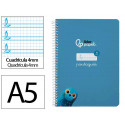 CUADERNO ESPIRAL LIDERPAPEL DI N A5 PAUTAGUIA TAPA DURA 80H 90 GR CUADRO PAUTADO 4MM COLOR AZUL