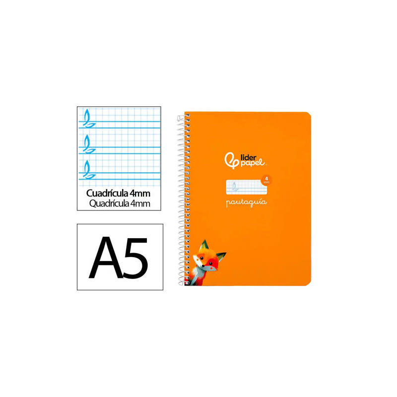 CUADERNO ESPIRAL LIDERPAPEL DI N A5 PAUTAGUIA TAPA DURA 80H 90 GR CUADRO PAUTADO 4MM COLOR NARANJA