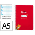 CUADERNO ESPIRAL LIDERPAPEL DI N A5 PAUTAGUIA TAPA DURA 80H 90 GR CUADRO PAUTADO 4MM COLOR ROJO