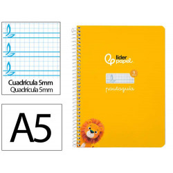 CUADERNO ESPIRAL LIDERPAPEL DI N A5 PAUTAGUIA TAPA DURA 80H 90 GR CUADRO PAUTADO 5MM COLOR AMARILLO
