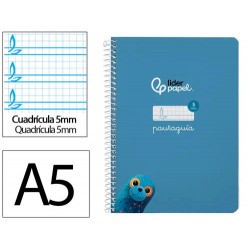CUADERNO ESPIRAL LIDERPAPEL DI N A5 PAUTAGUIA TAPA DURA 80H 90 GR CUADRO PAUTADO 5MM COLOR AZUL