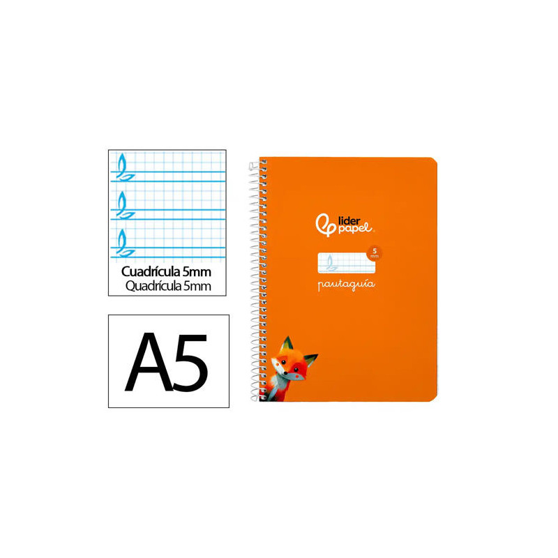 CUADERNO ESPIRAL LIDERPAPEL DI N A5 PAUTAGUIA TAPA DURA 80H 90 GR CUADRO PAUTADO 5MM COLOR NARANJA