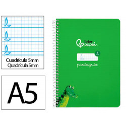 CUADERNO ESPIRAL LIDERPAPEL DI N A5 PAUTAGUIA TAPA DURA 80H 90 GR CUADRO PAUTADO 5MM COLOR VERDE