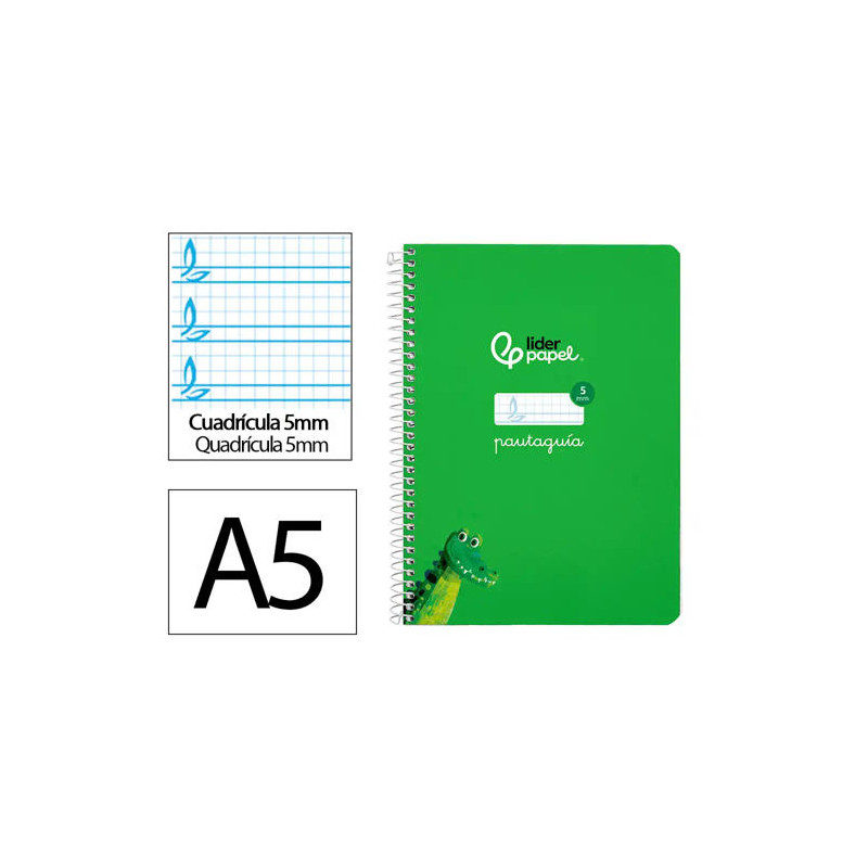 CUADERNO ESPIRAL LIDERPAPEL DI N A5 PAUTAGUIA TAPA DURA 80H 90 GR CUADRO PAUTADO 5MM COLOR VERDE