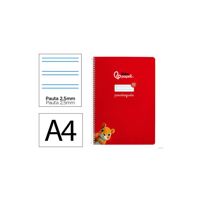 CUADERNO ESPIRAL LIDERPAPEL DI N A4 PAUTAGUIA TAPA BLANDA 80H 75 GR CUADRO PAUTADO 2,5MM COLOR ROJO