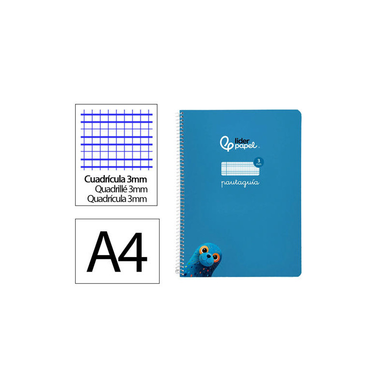 CUADERNO ESPIRAL LIDERPAPEL DI N A4 PAUTAGUIA TAPA BLANDA 80H 75 GR CUADRO PAUTADO 3MM COLOR AZUL