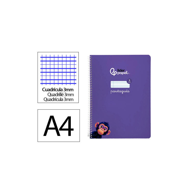 CUADERNO ESPIRAL LIDERPAPEL DI N A4 PAUTAGUIA TAPA BLANDA 80H 75 GR CUADRO PAUTADO 3MM COLOR LILA
