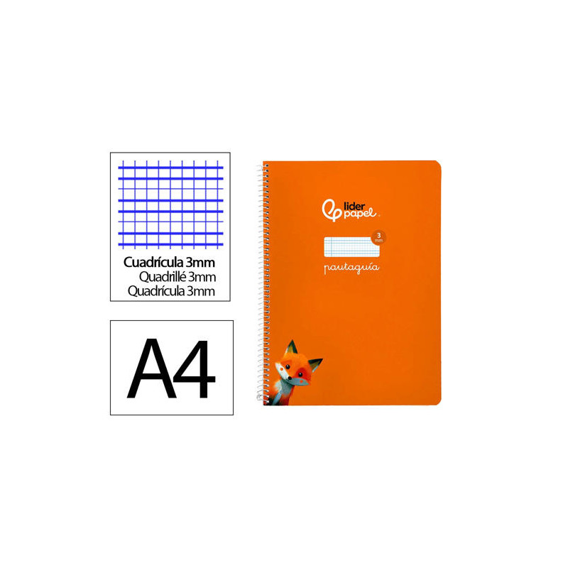 CUADERNO ESPIRAL LIDERPAPEL DI N A4 PAUTAGUIA TAPA BLANDA 80H 75 GR CUADRO PAUTADO 3MM COLOR NARANJA