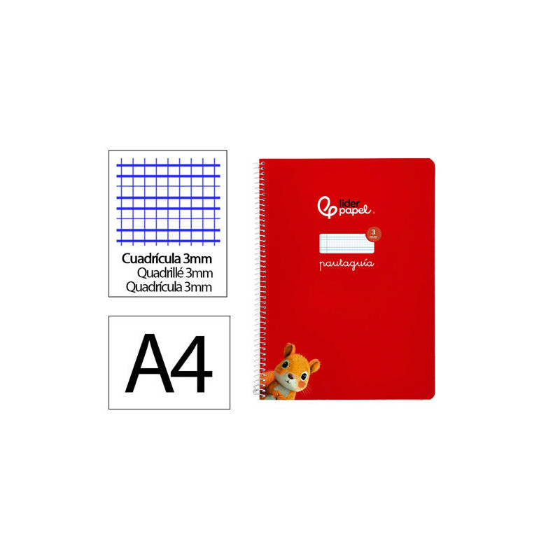 CUADERNO ESPIRAL LIDERPAPEL DI N A4 PAUTAGUIA TAPA BLANDA 80H 75 GR CUADRO PAUTADO 3MM COLOR ROJO