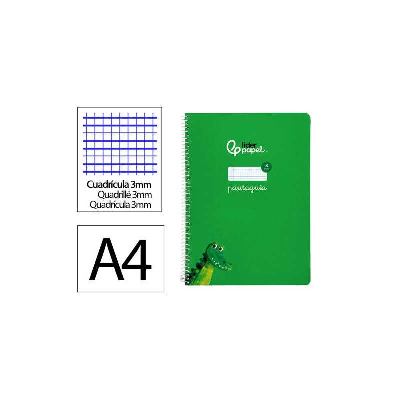 CUADERNO ESPIRAL LIDERPAPEL DI N A4 PAUTAGUIA TAPA BLANDA 80H 75 GR CUADRO PAUTADO 3MM COLOR VERDE