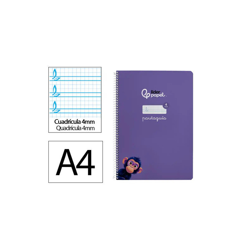 CUADERNO ESPIRAL LIDERPAPEL DI N A4 PAUTAGUIA TAPA BLANDA 80H 75 GR CUADRO PAUTADO 4MM COLOR LILA