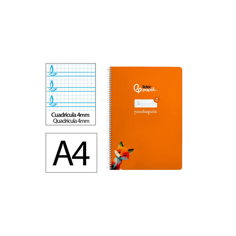 CUADERNO ESPIRAL LIDERPAPEL DI N A4 PAUTAGUIA TAPA BLANDA 80H 75 GR CUADRO PAUTADO 4MM COLOR NARANJA