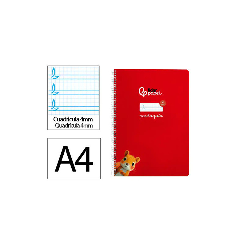 CUADERNO ESPIRAL LIDERPAPEL DI N A4 PAUTAGUIA TAPA BLANDA 80H 75 GR CUADRO PAUTADO 4MM COLOR ROJO