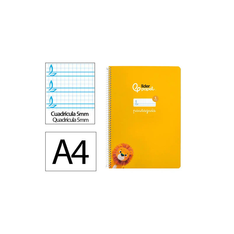 CUADERNO ESPIRAL LIDERPAPEL DI N A4 PAUTAGUIA TAPA BLANDA 80H 75 GR CUADRO PAUTADO 5MM COLOR AMARILL