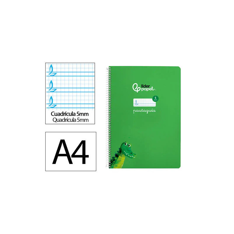 CUADERNO ESPIRAL LIDERPAPEL DI N A4 PAUTAGUIA TAPA BLANDA 80H 75 GR CUADRO PAUTADO 5MM COLOR VERDE