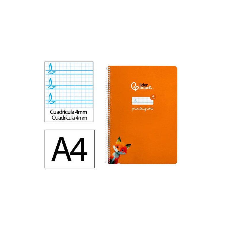CUADERNO ESPIRAL LIDERPAPEL DIN A4 PAUTAGUIA TAPA DURA 80H 90 GR CUADRO PAUTADO 4MM COLOR NARANJA