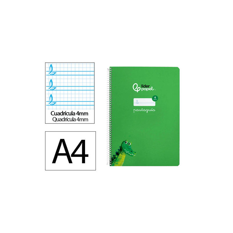 CUADERNO ESPIRAL LIDERPAPEL DIN A4 PAUTAGUIA TAPA DURA 80H 90 GR CUADRO PAUTADO 4MM COLOR VERDE
