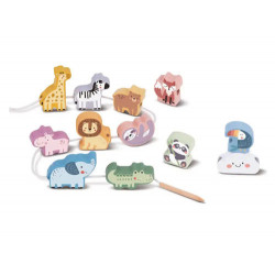 JUEGO INFANTIL IMAGINOVO MADERA CUENTAS ANIMALES PARA ENHEBRAR +24 MESES 13 PIEZAS 27X6,5X6,5CM