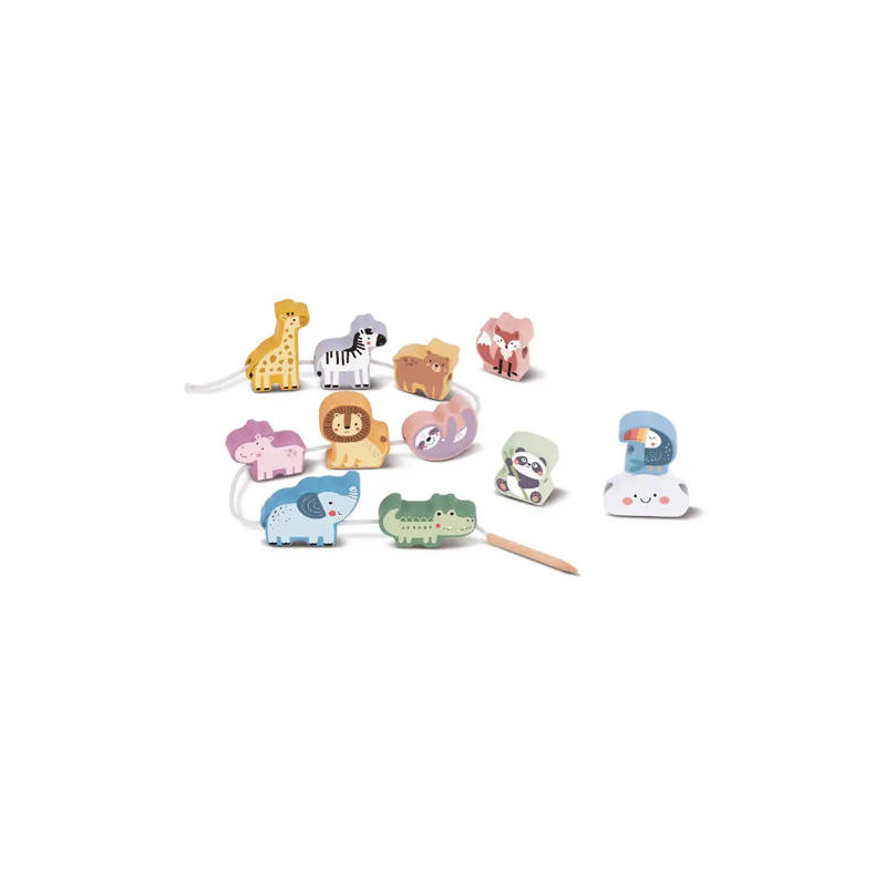 JUEGO INFANTIL IMAGINOVO MADERA CUENTAS ANIMALES PARA ENHEBRAR +24 MESES 13 PIEZAS 27X6,5X6,5CM