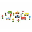 JUEGO INFANTIL IMAGINOVO MADERA VEHICULOS Y SEÑALES DE TRAFICO +3 AÑOS 16 PIEZAS 30X22X4CM