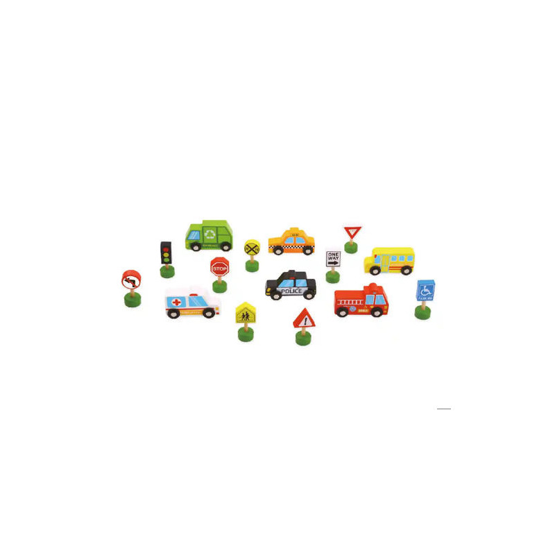 JUEGO INFANTIL IMAGINOVO MADERA VEHICULOS Y SEÑALES DE TRAFICO +3 AÑOS 16 PIEZAS 30X22X4CM