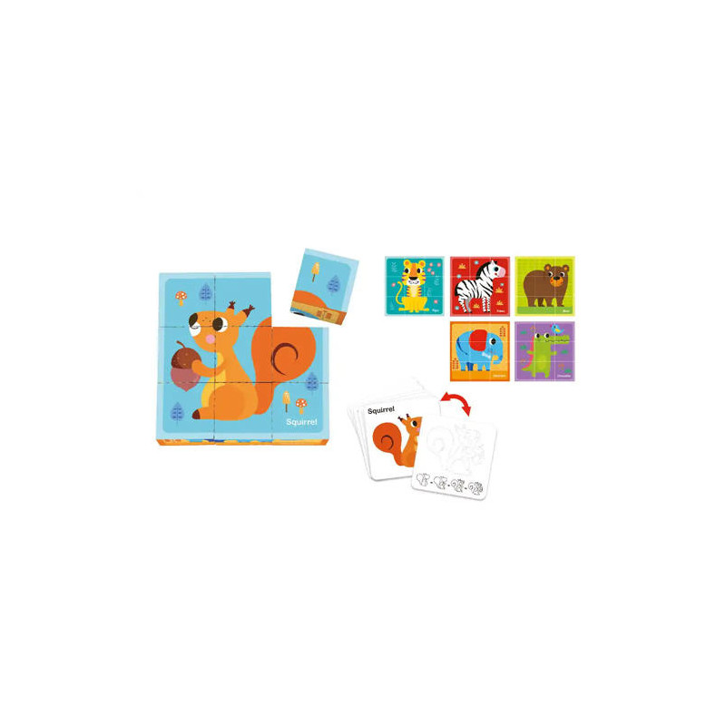 PUZLE INFANTIL IMAGINOVO MADERA CUBOS DE ANIMALES +24 MESES 15 PIEZAS INCLUYE 12 PATRONES 22X22X6,4C