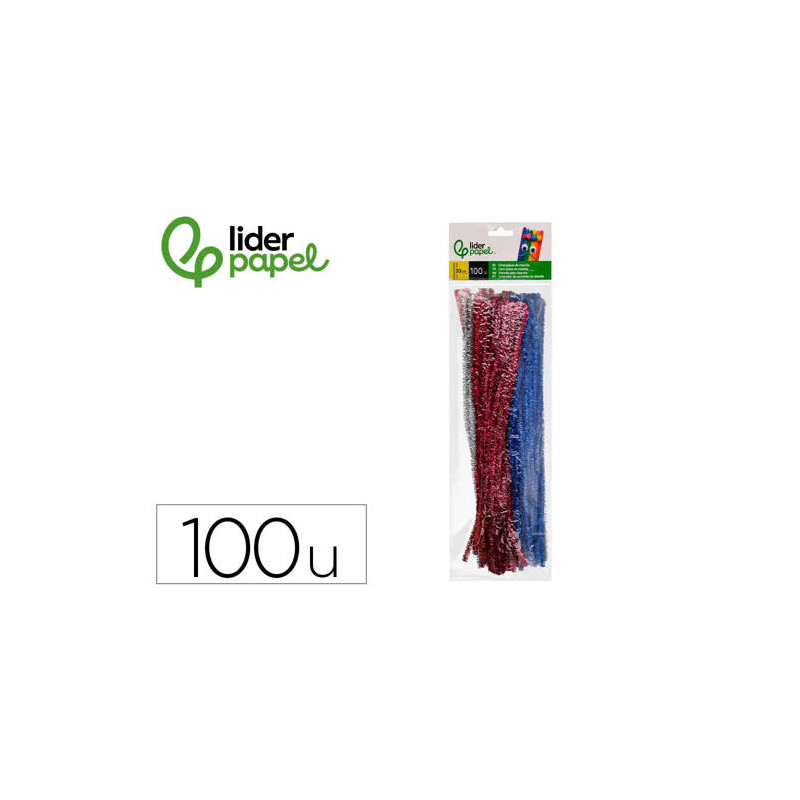 LIMPIAPIPAS DE CHENILLA LIDERPAPEL 30 CM COLORES BRILLANTES SURTIDOS BOLSA DE 100 UNIDADES