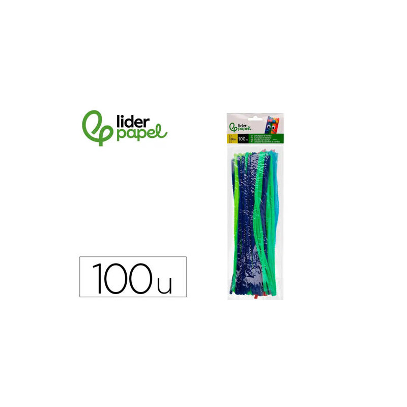 LIMPIAPIPAS DE CHENILLA LIDERPAPEL 30 CM COLORES MATE SURTIDOS BOLSA DE 100 UNIDADES