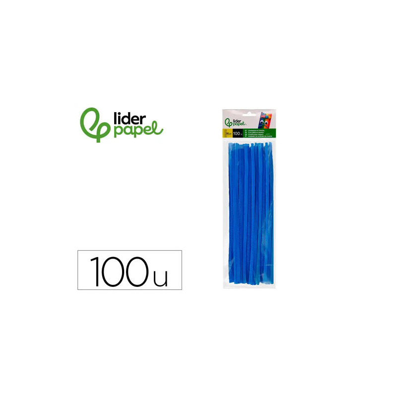 LIMPIAPIPAS DE CHENILLA LIDERPAPEL 30 CM COLOR AZUL MATE BOLSA DE 100 UNIDADES