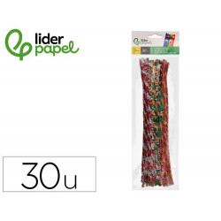 LIMPIAPIPAS DE CHENILLA LIDERPAPEL 30 CM DOS COLORES BRILLANTES SURTIDOS BOLSA DE 30 UNIDADES