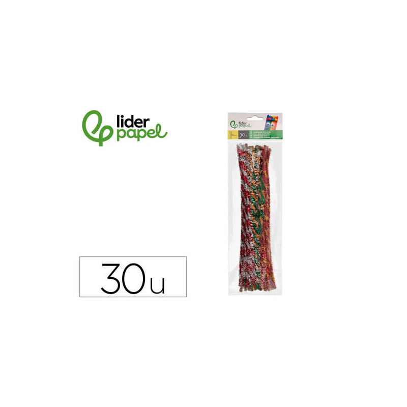 LIMPIAPIPAS DE CHENILLA LIDERPAPEL 30 CM DOS COLORES BRILLANTES SURTIDOS BOLSA DE 30 UNIDADES