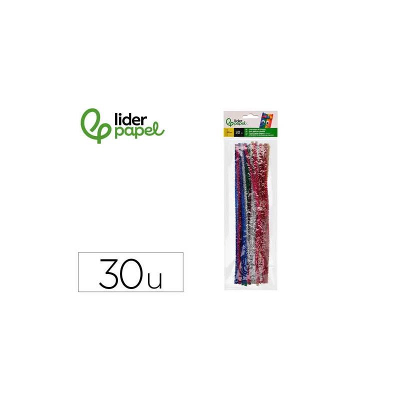 LIMPIAPIPAS DE CHENILLA LIDERPAPEL 30 CM COLORES BRILLANTES SURTIDOS BOLSA DE 30 UNIDADES