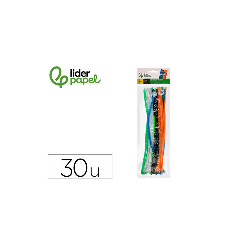 LIMPIAPIPAS DE CHENILLA LIDERPAPEL 30 CM COLORES MATE SURTIDOS BOLSA DE 30 UNIDADES