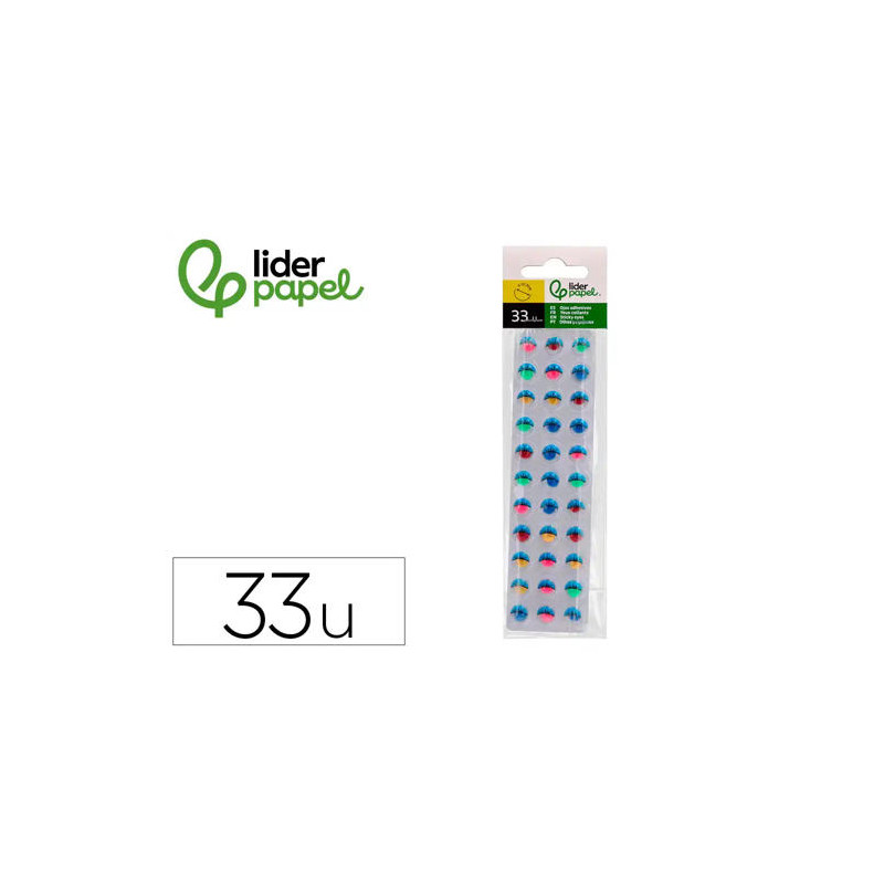 OJO ADHESIVO LIDERPAPEL 10 MM CON PUPILA DE COLOR Y PESTAÑA DE COLOR BOLSA DE 33 UNIDADES
