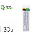 OJO ADHESIVO LIDERPAPEL 12 MM BLANCO CON PUPILA NEGRA BOLSA DE 30 UNIDADES