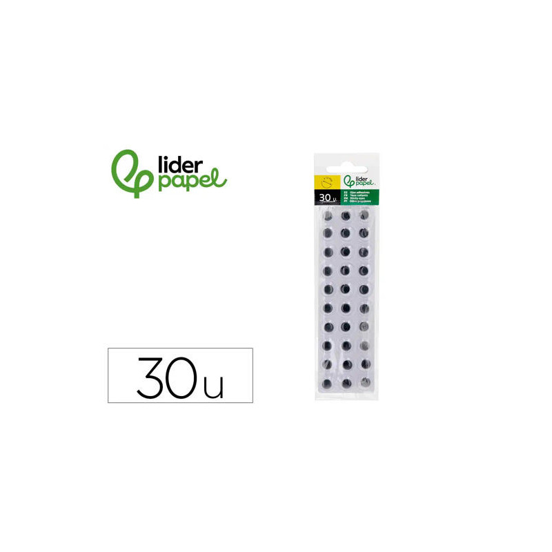 OJO ADHESIVO LIDERPAPEL 12 MM BLANCO CON PUPILA NEGRA BOLSA DE 30 UNIDADES