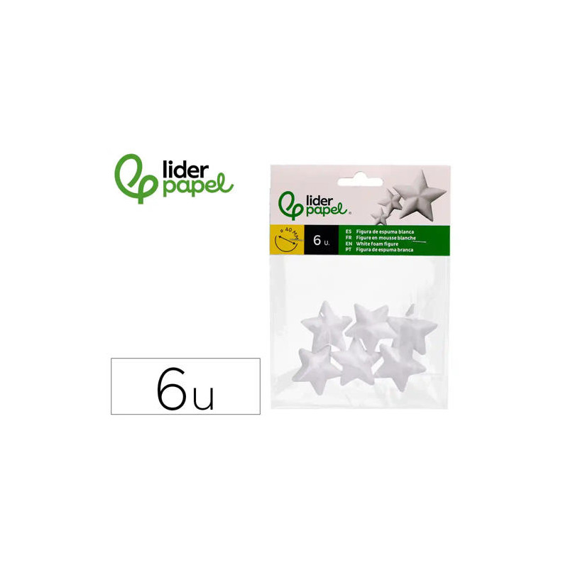 FIGURA DE ESPUMA BLANCA LIDERPAPEL ESTRELLA DE 4 CM BOLSA CON 6 UNIDADES