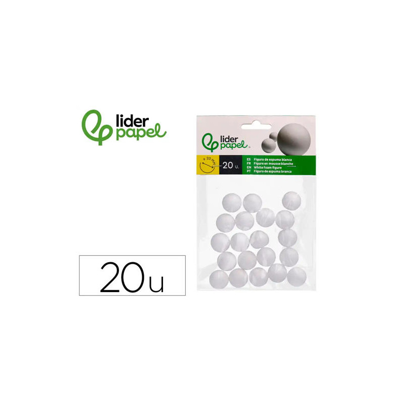 FIGURA DE ESPUMA BLANCA LIDERPAPEL BOLA DE 2 CM BOLSA CON 20 UNIDADES