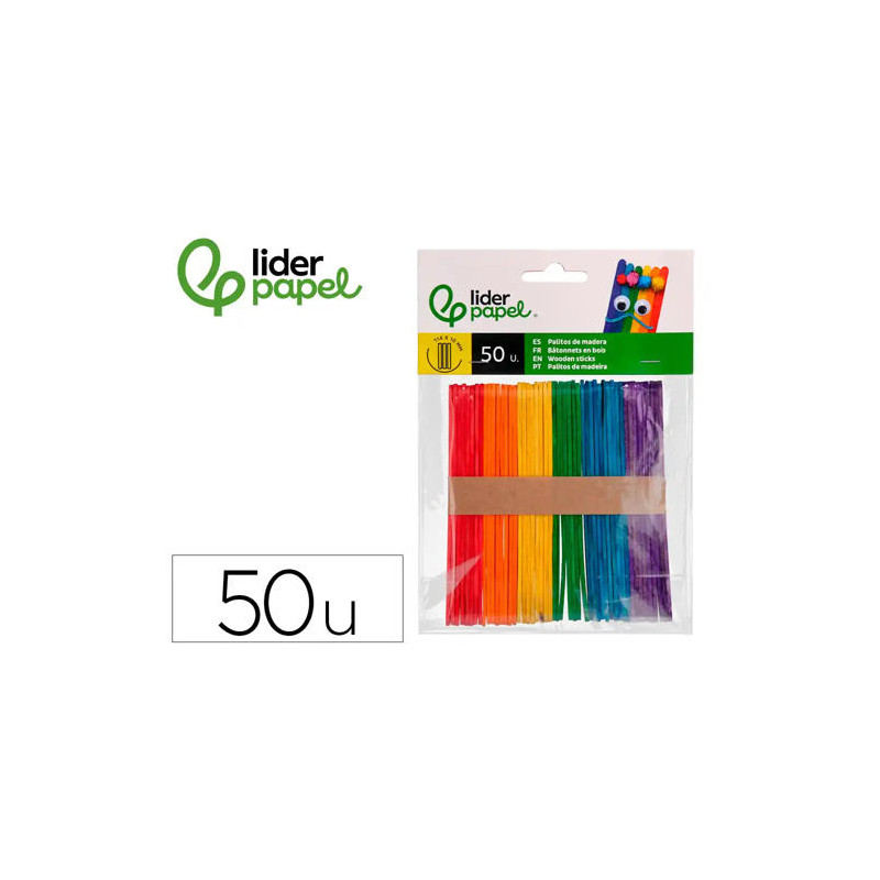 PALITOS DE MADERA COLORES SURTIDOS 11,4X 1 CM BOLSA CON 50 UNIDADES