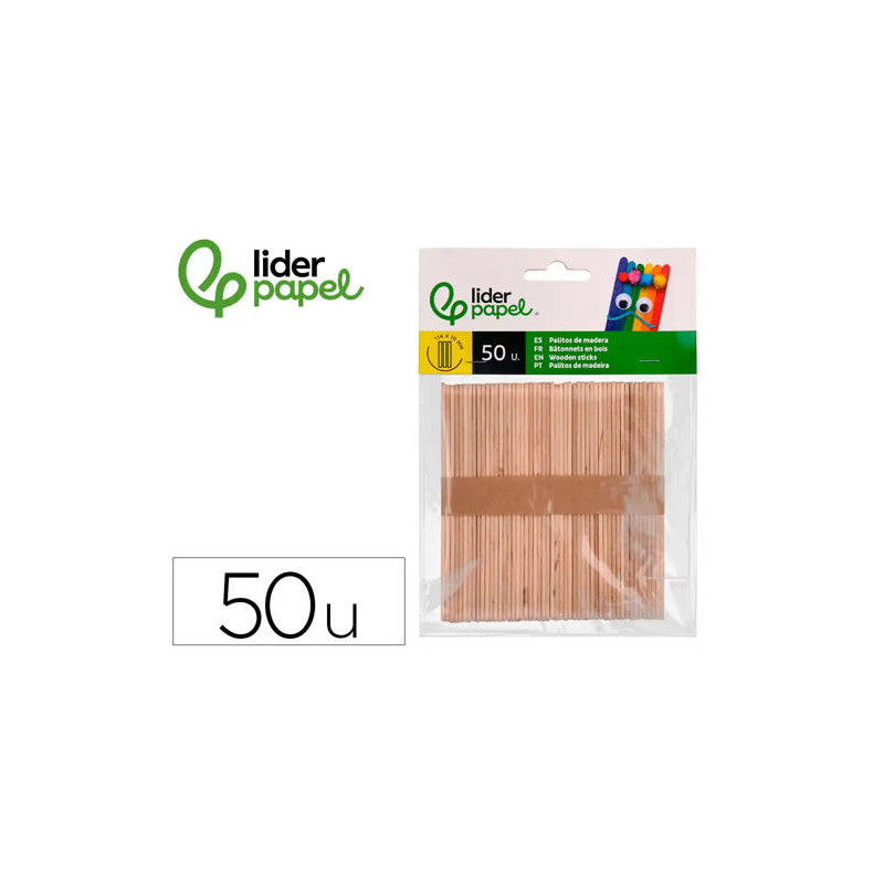PALITOS DE MADERA LIDERPAPEL COLOR NATURAL 11,4 X 1 CM BOLSA CON 50 UNIDADES