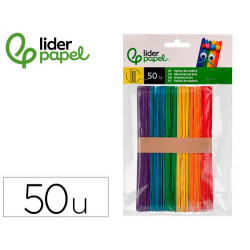 PALITOS DE MADERA LIDERPAPEL COLORES SURTIDOS 15X1,8 CM BOLSA CON 50 UNIDADES