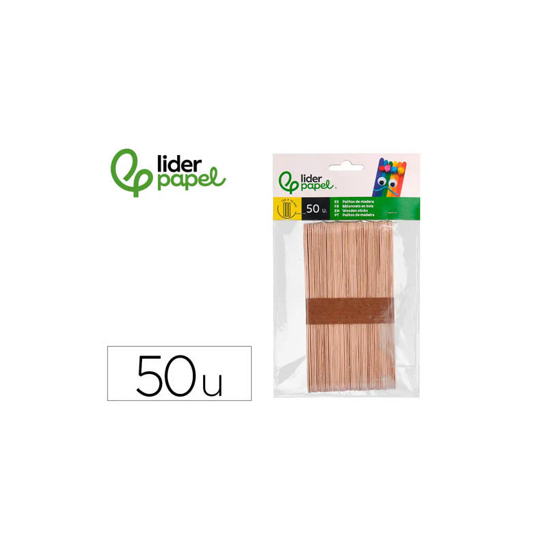 PALITOS DE MADERA LIDERPAPEL COLOR NATURAL 15 X 1,8 CM BOLSA CON 50 UNIDADES